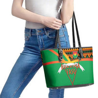 Burkina Faso Leather Tote Bag with Green Tribal Pattern Design and National Flag Motif - Wonder Print Shop