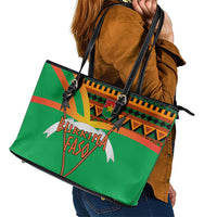 Burkina Faso Leather Tote Bag with Green Tribal Pattern Design and National Flag Motif - Wonder Print Shop