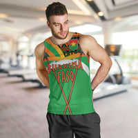Burkina Faso Men Tank Top with Green Tribal Pattern Design and National Flag Motif - Wonder Print Shop