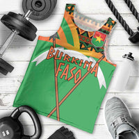 Burkina Faso Men Tank Top with Green Tribal Pattern Design and National Flag Motif - Wonder Print Shop