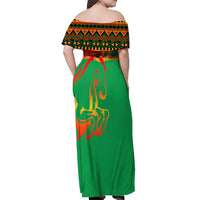 Burkina Faso Off Shoulder Maxi Dress with Green Tribal Pattern Design and National Flag Motif - Wonder Print Shop