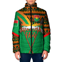 Burkina Faso Padded Jacket with Green Tribal Pattern Design and National Flag Motif - Wonder Print Shop