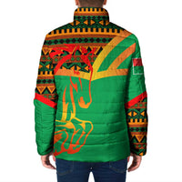 Burkina Faso Padded Jacket with Green Tribal Pattern Design and National Flag Motif - Wonder Print Shop