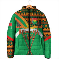 Burkina Faso Padded Jacket with Green Tribal Pattern Design and National Flag Motif - Wonder Print Shop
