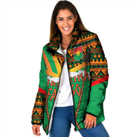 Burkina Faso Padded Jacket with Green Tribal Pattern Design and National Flag Motif - Wonder Print Shop