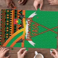 Burkina Faso Puzzle with Green Tribal Pattern Design and National Flag Motif - Wonder Print Shop