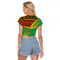 Burkina Faso Raglan Cropped T Shirt with Green Tribal Pattern Design and National Flag Motif - Wonder Print Shop