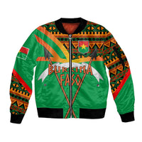 Burkina Faso Sleeve Zip Bomber Jacket with Green Tribal Pattern Design and National Flag Motif - Wonder Print Shop