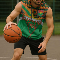 Burkina Faso Sleeveless Hoodie with Green Tribal Pattern Design and National Flag Motif - Wonder Print Shop