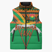 Burkina Faso Sleeveless Puffer Jacket with Green Tribal Pattern Design and National Flag Motif - Wonder Print Shop