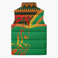 Burkina Faso Sleeveless Puffer Jacket with Green Tribal Pattern Design and National Flag Motif - Wonder Print Shop