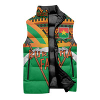 Burkina Faso Sleeveless Puffer Jacket with Green Tribal Pattern Design and National Flag Motif - Wonder Print Shop