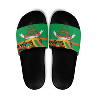 Burkina Faso Slide Sandals with Green Tribal Pattern Design and National Flag Motif - Wonder Print Shop