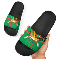 Burkina Faso Slide Sandals with Green Tribal Pattern Design and National Flag Motif - Wonder Print Shop