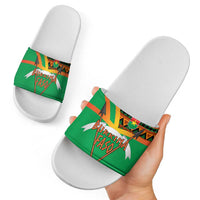 Burkina Faso Slide Sandals with Green Tribal Pattern Design and National Flag Motif - Wonder Print Shop