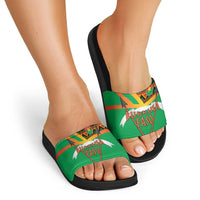 Burkina Faso Slide Sandals with Green Tribal Pattern Design and National Flag Motif - Wonder Print Shop