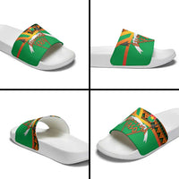 Burkina Faso Slide Sandals with Green Tribal Pattern Design and National Flag Motif - Wonder Print Shop