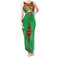 Burkina Faso Tank Maxi Dress with Green Tribal Pattern Design and National Flag Motif - Wonder Print Shop