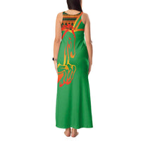 Burkina Faso Tank Maxi Dress with Green Tribal Pattern Design and National Flag Motif - Wonder Print Shop