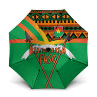 Burkina Faso Umbrella with Green Tribal Pattern Design and National Flag Motif - Wonder Print Shop