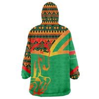 Burkina Faso Wearable Blanket Hoodie with Green Tribal Pattern Design and National Flag Motif - Wonder Print Shop