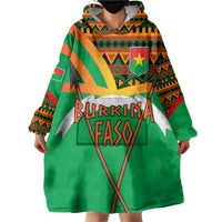 Burkina Faso Wearable Blanket Hoodie with Green Tribal Pattern Design and National Flag Motif - Wonder Print Shop