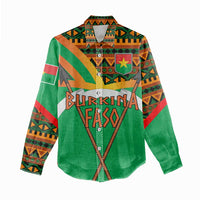 Burkina Faso Women Casual Shirt with Green Tribal Pattern Design and National Flag Motif - Wonder Print Shop