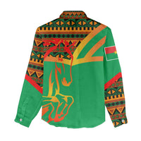 Burkina Faso Women Casual Shirt with Green Tribal Pattern Design and National Flag Motif - Wonder Print Shop