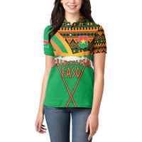Burkina Faso Women Polo Shirt with Green Tribal Pattern Design and National Flag Motif - Wonder Print Shop