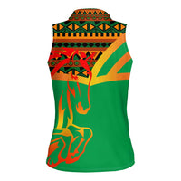 Burkina Faso Women Sleeveless Polo Shirt with Green Tribal Pattern Design and National Flag Motif - Wonder Print Shop