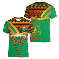 Burkina Faso Women V-Neck T-Shirt with Green Tribal Pattern Design and National Flag Motif - Wonder Print Shop