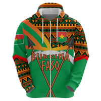 Burkina Faso Zip Hoodie with Green Tribal Pattern Design and National Flag Motif - Wonder Print Shop