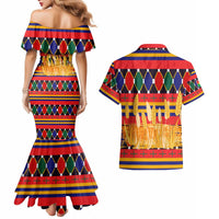 Burkina Faso Couples Matching Mermaid Dress and Hawaiian Shirt with Red Green Blue Geometric - Wonder Print Shop