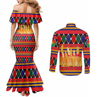 Burkina Faso Couples Matching Mermaid Dress and Long Sleeve Button Shirt with Red Green Blue Geometric - Wonder Print Shop