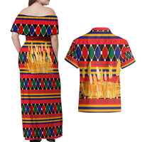 Burkina Faso Couples Matching Off Shoulder Maxi Dress and Hawaiian Shirt with Red Green Blue Geometric - Wonder Print Shop