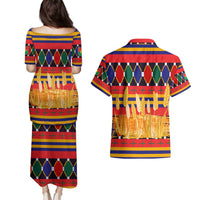 Burkina Faso Couples Matching Puletasi and Hawaiian Shirt with Red Green Blue Geometric - Wonder Print Shop
