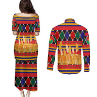 Burkina Faso Couples Matching Puletasi and Long Sleeve Button Shirt with Red Green Blue Geometric - Wonder Print Shop