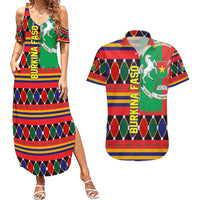 Burkina Faso Couples Matching Summer Maxi Dress and Hawaiian Shirt with Red Green Blue Geometric - Wonder Print Shop
