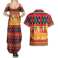 Burkina Faso Couples Matching Summer Maxi Dress and Hawaiian Shirt with Red Green Blue Geometric - Wonder Print Shop