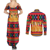 Burkina Faso Couples Matching Summer Maxi Dress and Long Sleeve Button Shirt with Red Green Blue Geometric - Wonder Print Shop