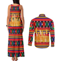 Burkina Faso Couples Matching Tank Maxi Dress and Long Sleeve Button Shirt with Red Green Blue Geometric - Wonder Print Shop