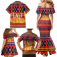 Burkina Faso Family Matching Mermaid Dress and Hawaiian Shirt with Red Green Blue Geometric - Wonder Print Shop