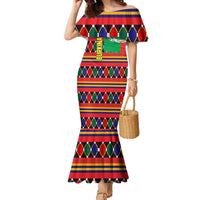Burkina Faso Family Matching Mermaid Dress and Hawaiian Shirt with Red Green Blue Geometric - Wonder Print Shop
