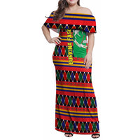 Burkina Faso Family Matching Off Shoulder Maxi Dress and Hawaiian Shirt with Red Green Blue Geometric - Wonder Print Shop
