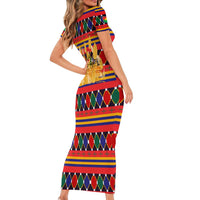 Burkina Faso Family Matching Short Sleeve Bodycon Dress and Hawaiian Shirt with Red Green Blue Geometric - Wonder Print Shop