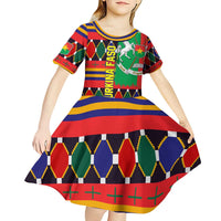 Burkina Faso Kid Short Sleeve Dress with Red Green Blue Geometric - Wonder Print Shop