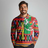 Burkina Faso Long Sleeve Polo Shirt with Red Green Blue Geometric - Wonder Print Shop