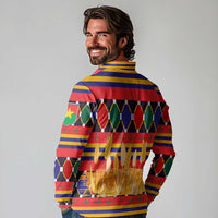 Burkina Faso Long Sleeve Polo Shirt with Red Green Blue Geometric - Wonder Print Shop