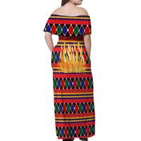 Burkina Faso Off Shoulder Maxi Dress with Red Green Blue Geometric - Wonder Print Shop