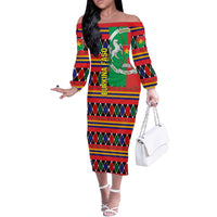 Burkina Faso Off The Shoulder Long Sleeve Dress with Red Green Blue Geometric - Wonder Print Shop